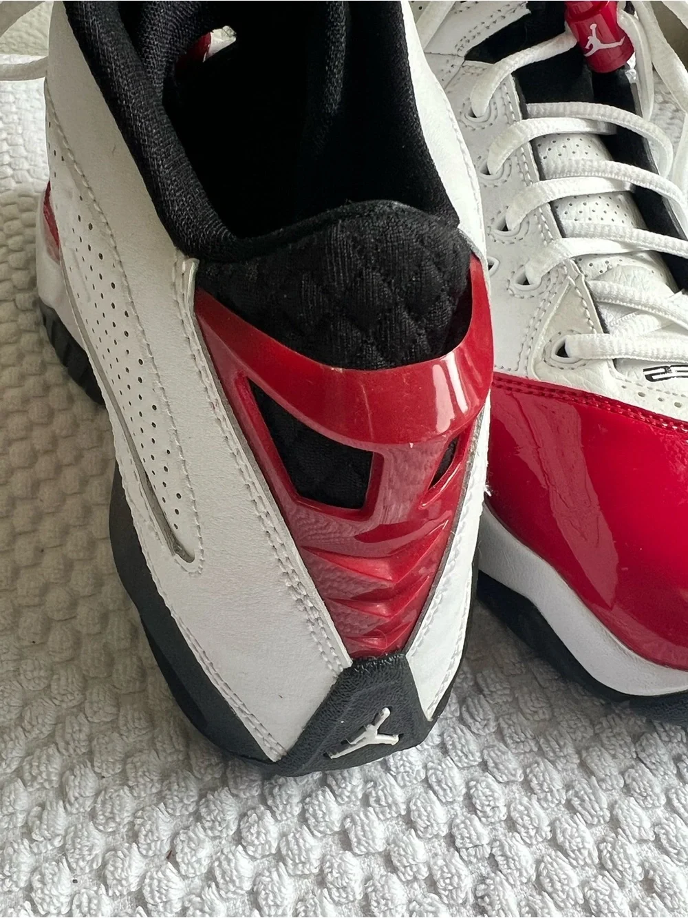 NWOT Nike Air Jordan Kids White and Red Patent Toe Sneakers